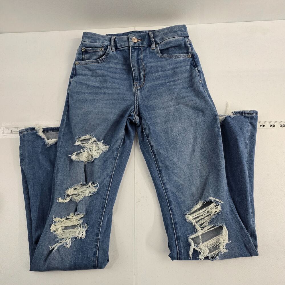 American Eagle Curvy super high-rise flare jeans distressed blue 2 regular 6560
